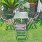 BTExpert 27.5" Square Restaurant Table Stainless Steel Silver Aluminum + 4 Bronze Metal Aluminum Slat Stack Chairs