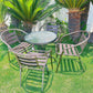 BTExpert 23.75" Round Glass Metal Table Black with 4 Bronze Slat Stack Chairs, Indoor Outdoor Commercial Lightweight