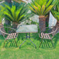 BTExpert 28" Square Tempered Glass Metal Table Brown + 2 Bronze Restaurant Metal Aluminum Slat Stack Chairs Lightweight