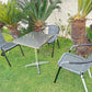 BTExpert 27.5" Square Restaurant Table Stainless Steel with 3 Gray Rattan Stack Chairs, Indoor Outdoor Commercial Lightweight