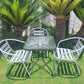 BTExpert 23.75" Square Glass Metal Table Black with 3 Silver Gray Slat Stack Chairs, Indoor Outdoor Lightweight