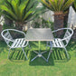 BTExpert 27.5" Square Stainless Steel Table + 2 Silver Gray Slat Chairs, Indoor Outdoor Commercial Lightweight