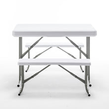 Heavy Duty Plastic Portable Folding Beer Picnic Table & two Benches Seats foldable Carrying Handle White Party RV Patio Dining Event Camping Outdoor Activity Commercial Family Home Garden