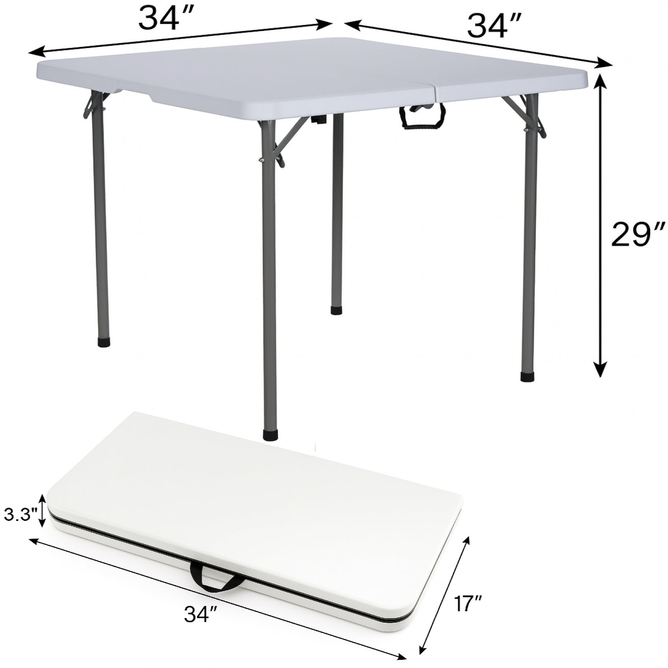 BTEXPERT 34" Bi-Folding Commercial Fold in Half Square Table Heavy Duty Portable Plastic Dining Card Table w Handle for Indoor Outdoor Kitchen Party Wedding Event White Set of 5