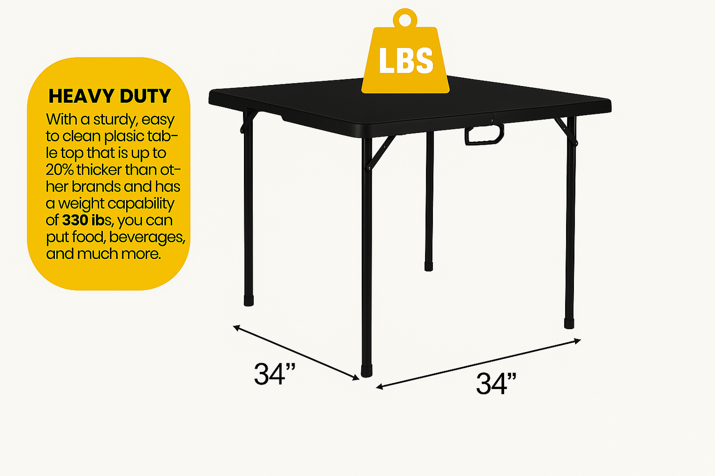 BTEXPERT 34" Bi-Folding Commercial Fold in Half Square Table Heavy Duty Portable Plastic Dining Card Table w Handle for Indoor Outdoor Kitchen Party Wedding Event Black Set of 5