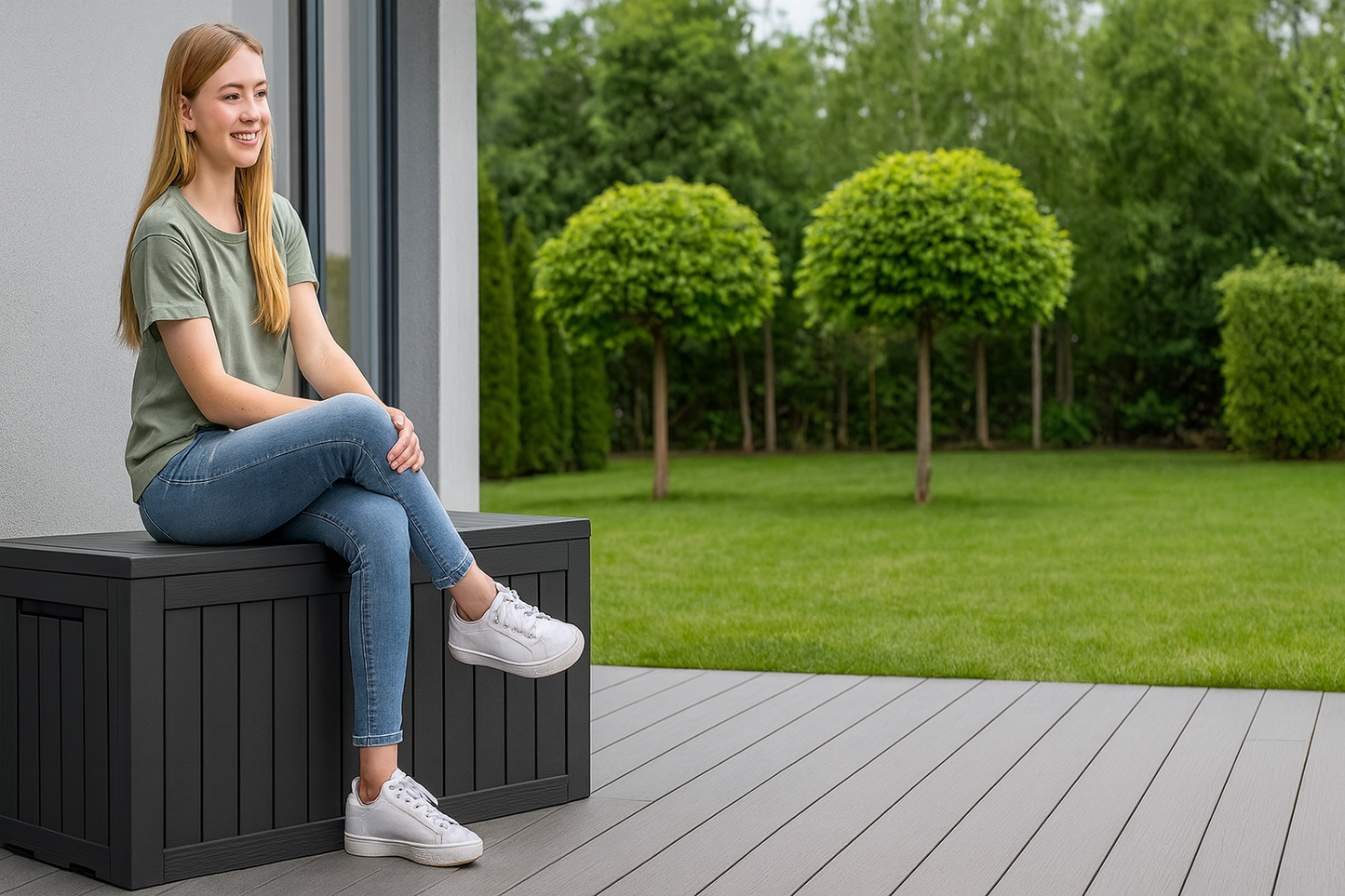 BTEXPERT 75 Gallon Outdoor Storage Container Deck Box for Patio Furniture Garden Tools Cushions Sports Equipment Waterproof Lockable Stainless Steel insert UV Resistant