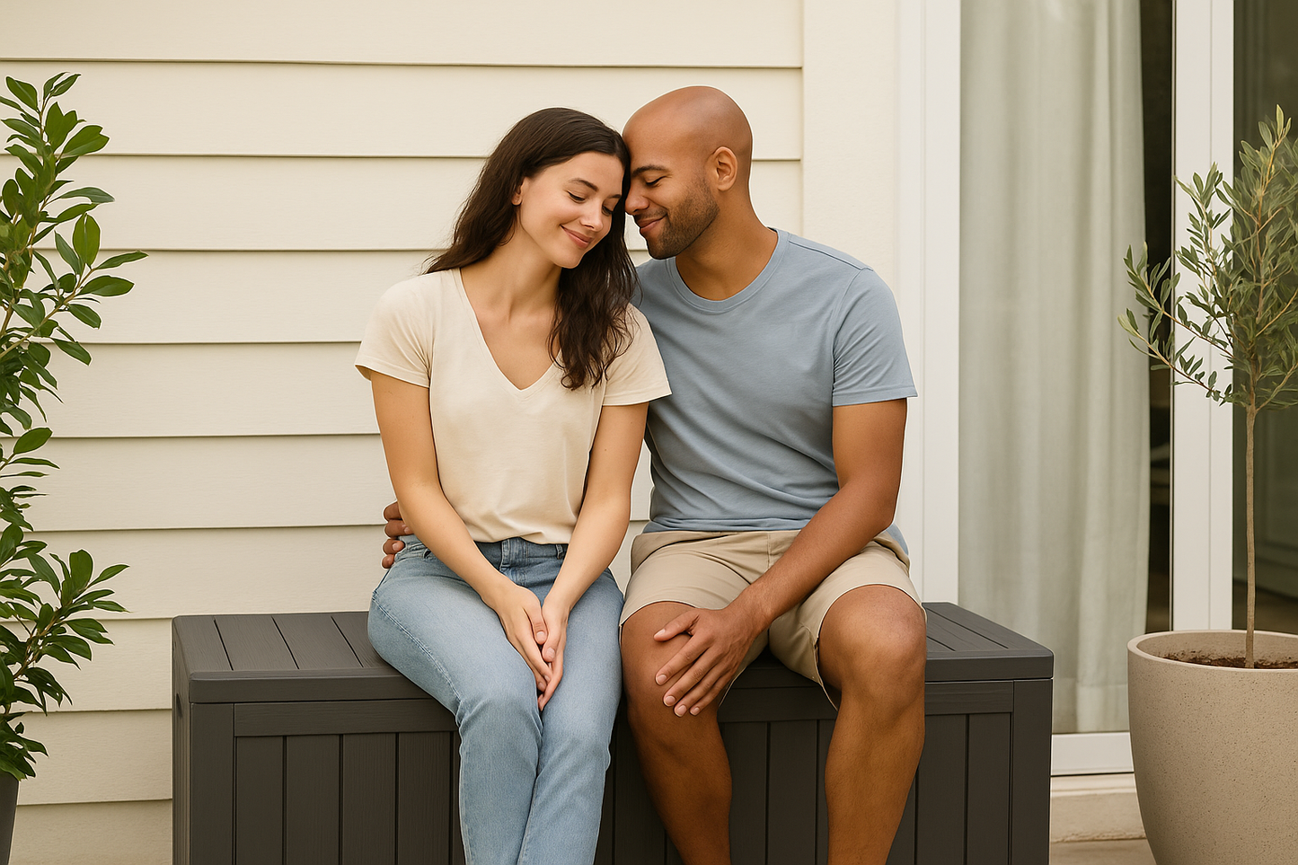 BTEXPERT 75 Gallon Resin Deck Box, Outdoor Storage Container for Patio Furniture Garden Tools Cushions Pool Sports Equipment Waterproof Lockable Stainless Steel insert UV Resistant Set of 2