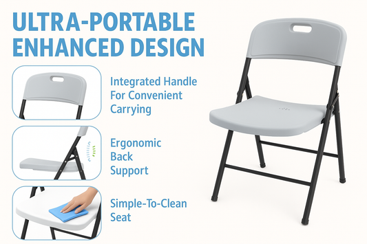 BTEXPERT 3 Pcs Folding Card Table Picnic Chair Set 34" Square Granite White Plastic Table 2 Adult Chairs Board Game Nights Party Home Indoor Outdoor