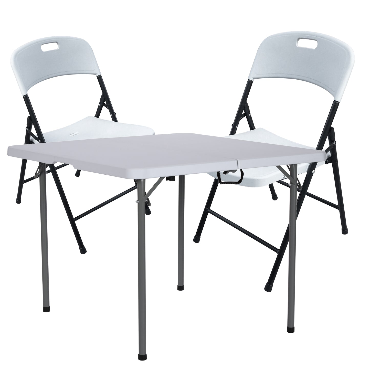 BTEXPERT 3 Pcs Folding Card Table Picnic Chair Set 34" Square Granite White Plastic Table 2 Adult Chairs Board Game Nights Party Home Indoor Outdoor