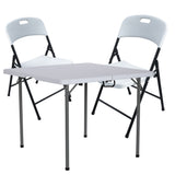 BTEXPERT 3 Pcs Folding Card Table Picnic Chair Set 34" Square Granite White Plastic Table 2 Adult Chairs Board Game Nights Party Home Indoor Outdoor