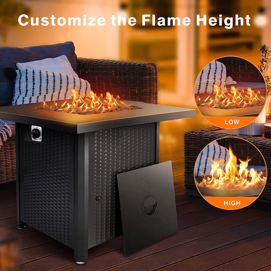 BTExpert 28 Inch Propane Fire Pit Table, 50,000 BTU CSA-Listed Outdoor Gas Fire Pit Table Steel Fire Pit with Lid, 2-in-1 Table for Patio, Deck, Garden, or Backyard Gatherings, Black