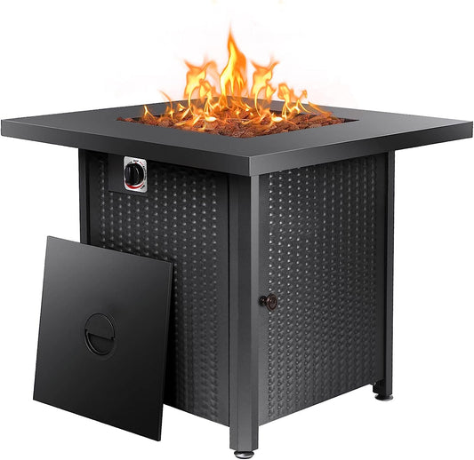 BTExpert 28 Inch Propane Fire Pit Table, 50,000 BTU CSA-Listed Outdoor Gas Fire Pit Table Steel Fire Pit with Lid, 2-in-1 Table for Patio, Deck, Garden, or Backyard Gatherings, Black