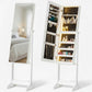 BTEXPERT Large Storage Jewelry Mirror Organizer with Frameless Free Standing Jewelry Cabinet White