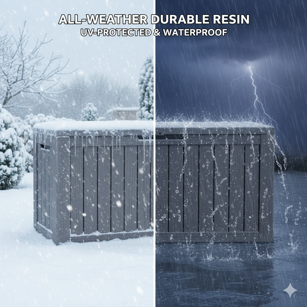 BTEXPERT 80 Gallon Deck Box Outdoor Storage Container with Steel Insert for Patio Furniture Garden Tools Cushions Pool Supplies Sports Equipment Waterproof Lockable UV Resistant Resin