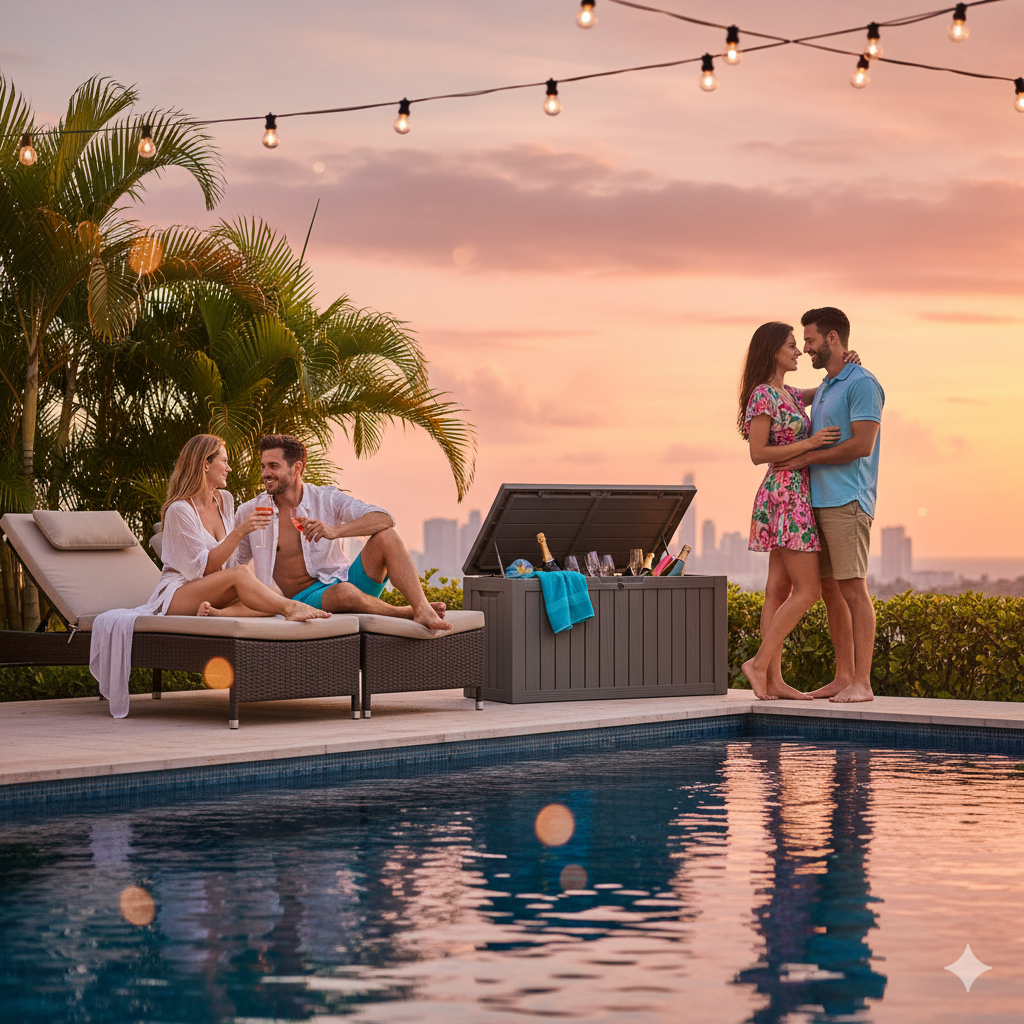 BTEXPERT 80 Gallon Deck Box Outdoor Storage Container with Steel Insert for Patio Furniture Garden Tools Cushions Pool Supplies Sports Equipment Waterproof Lockable UV Resistant Resin