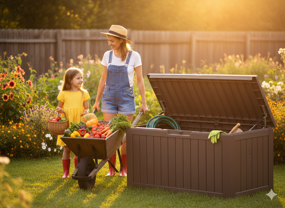 BTEXPERT 80 Gallon Deck Box Outdoor Storage Container with Steel Insert for Patio Furniture Garden Tools Cushions Pool Supplies Sports Equipment Waterproof Lockable UV Resistant Resin