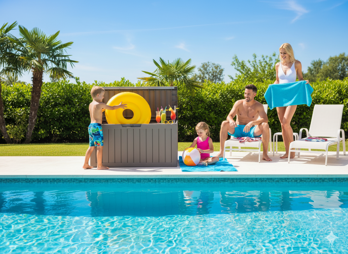 BTEXPERT 80 Gallon Deck Box Outdoor Storage Container with Steel Insert for Patio Furniture Garden Tools Cushions Pool Supplies Sports Equipment Waterproof Lockable UV Resistant Resin