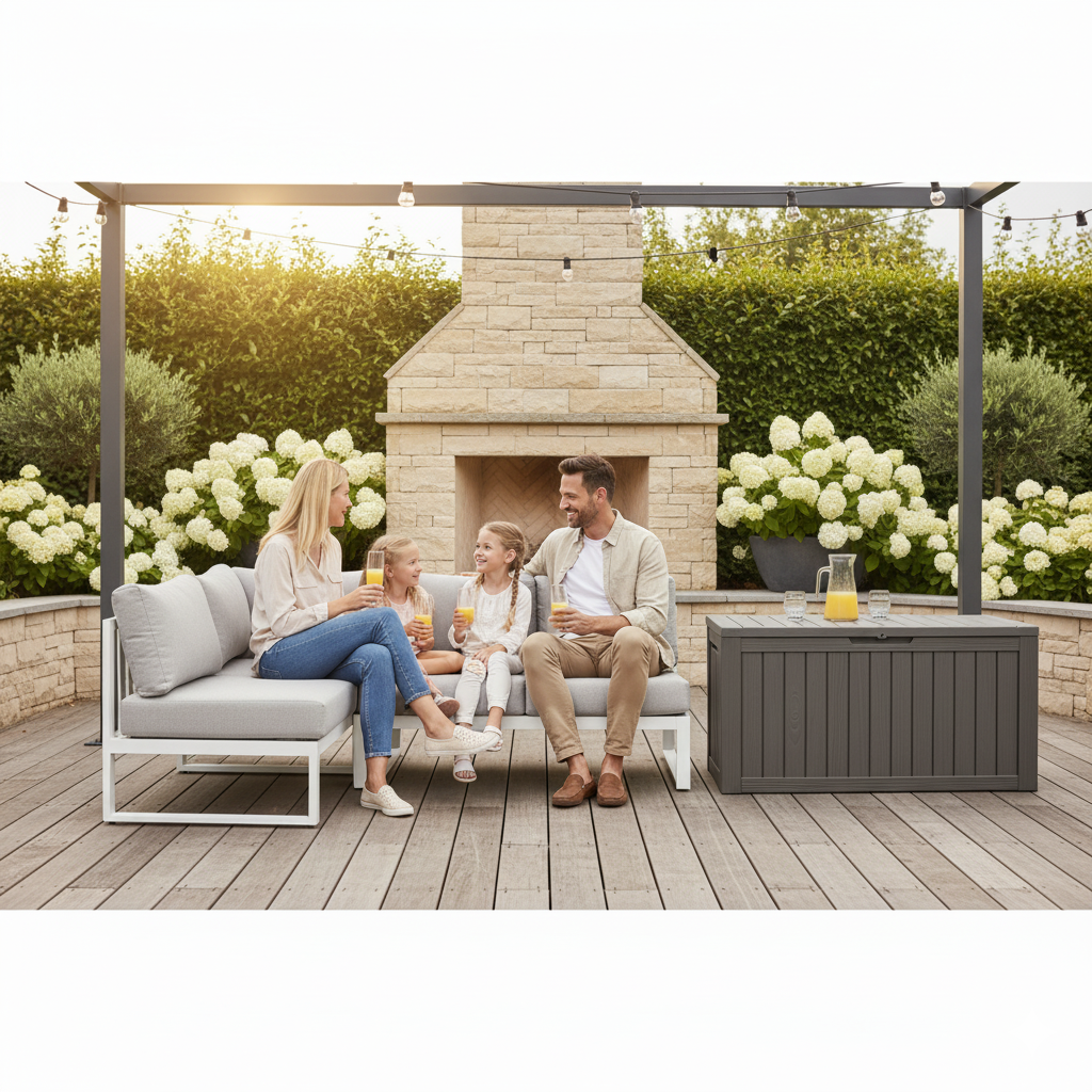 BTEXPERT 80 Gallon Deck Box Outdoor Storage Container Stainless Steel Rods for Patio Furniture Garden Tools Cushions Pool Supplies Sports Equipment Waterproof Lockable UV Resistant Set of 2