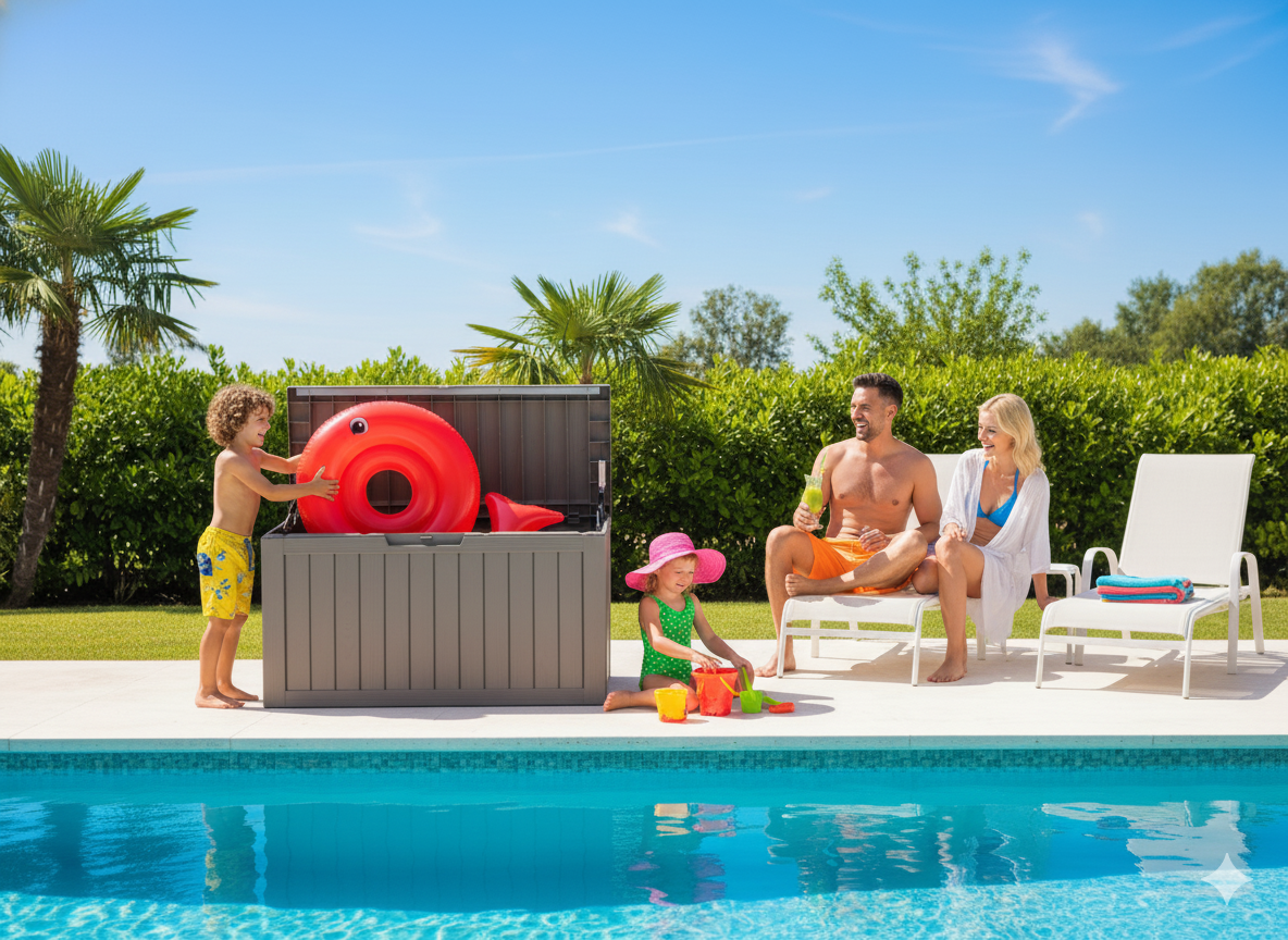 BTEXPERT 80 Gallon Deck Box Outdoor Storage Container Stainless Steel Rods for Patio Furniture Garden Tools Cushions Pool Supplies Sports Equipment Waterproof Lockable UV Resistant Set of 2