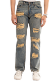 BTEXPERT Men’s Vintage Rip & Repair Jeans Loose Relaxed Straight Denim Pants Faded Wash Retro Y2K Style Frayed Rigid Distressed Mid Waist Casual Streetwear Everyday Look M1 Light Tint 38