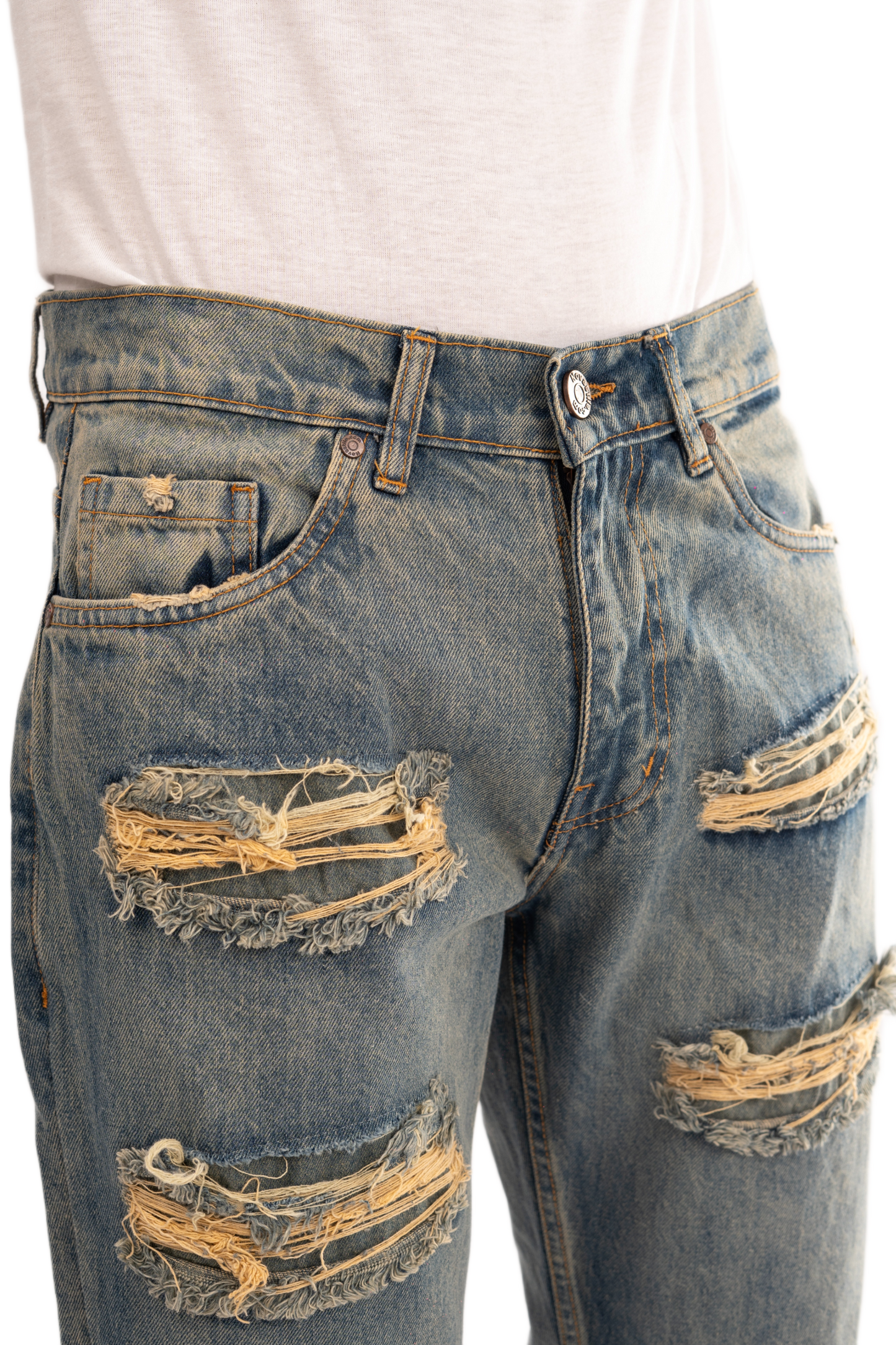 NOVASTILE Men’s Vintage Rip Repair Jeans Contrast Thread Rigid Distressed Denim Pants Relaxed Straight Fit Faded Wash Y2K Grunge Streetwear Heavy Destroyed Retro Style M2 Light Tint 36