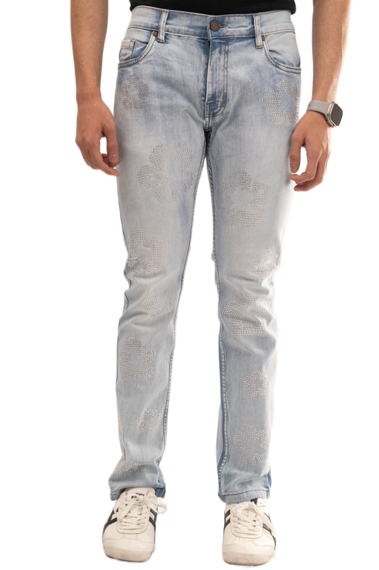 BTEXPERT M3 Rhinestone Jeans - Light Blue