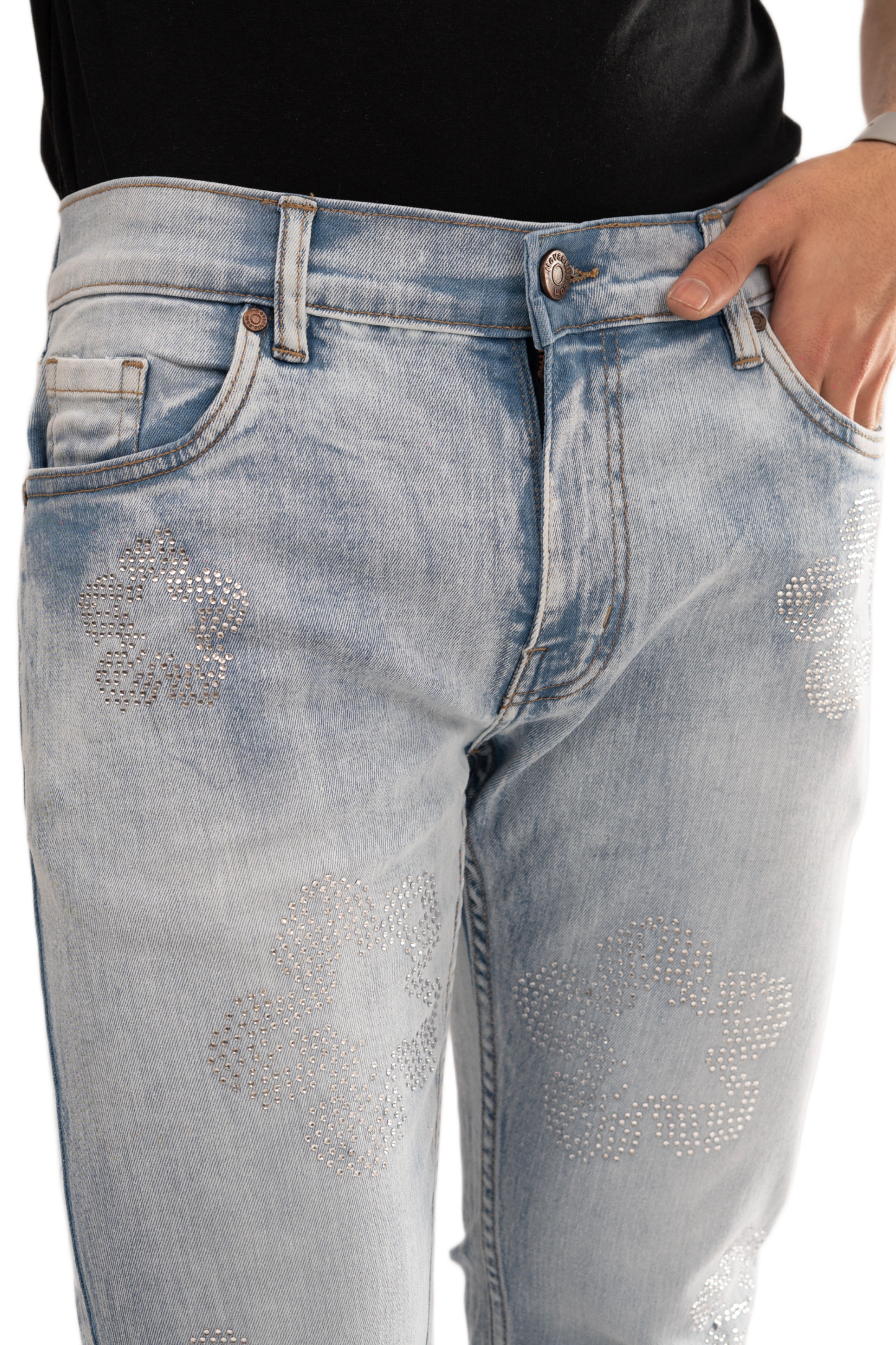 NOVASTILE M3 Rhinestone Jeans - Light Blue