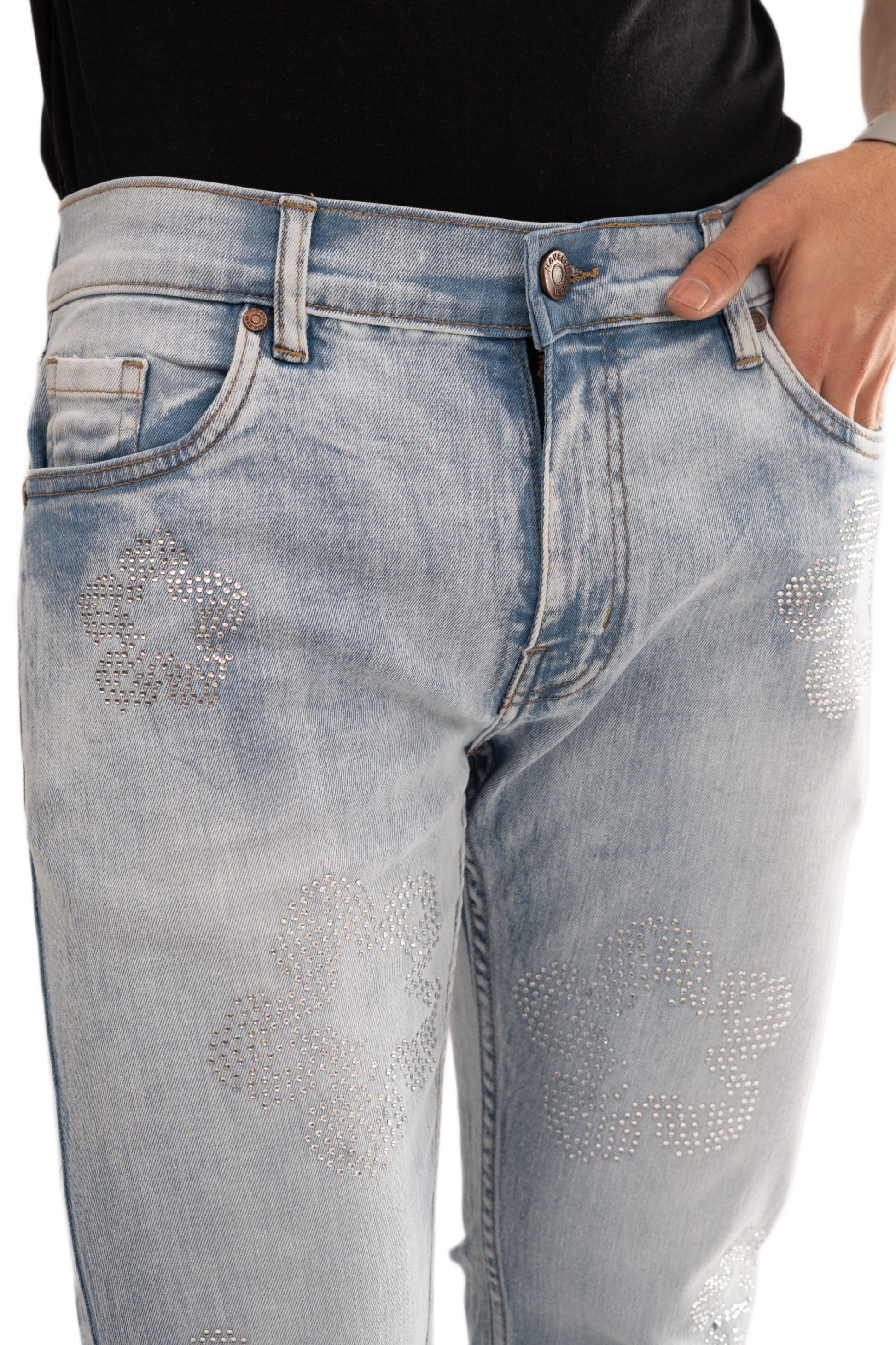 NOVASTILE M3 Rhinestone Jeans - Light Blue