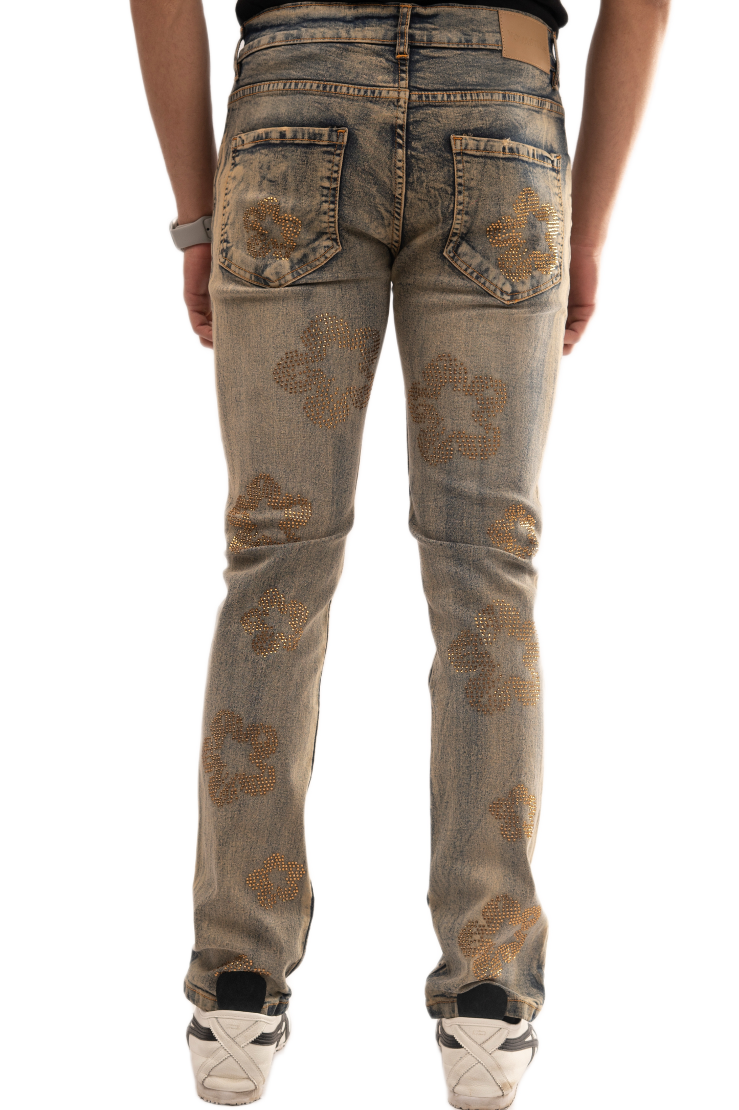 NOVASTILE Mens Rhinestone Jeans Slim fit Straight leg Denim Pants Vintage Wash Embellished Floral Design Designer Fashion Streetwear Casual Statement Jeans Comfortable Daily Wear M3 Light Tint 30