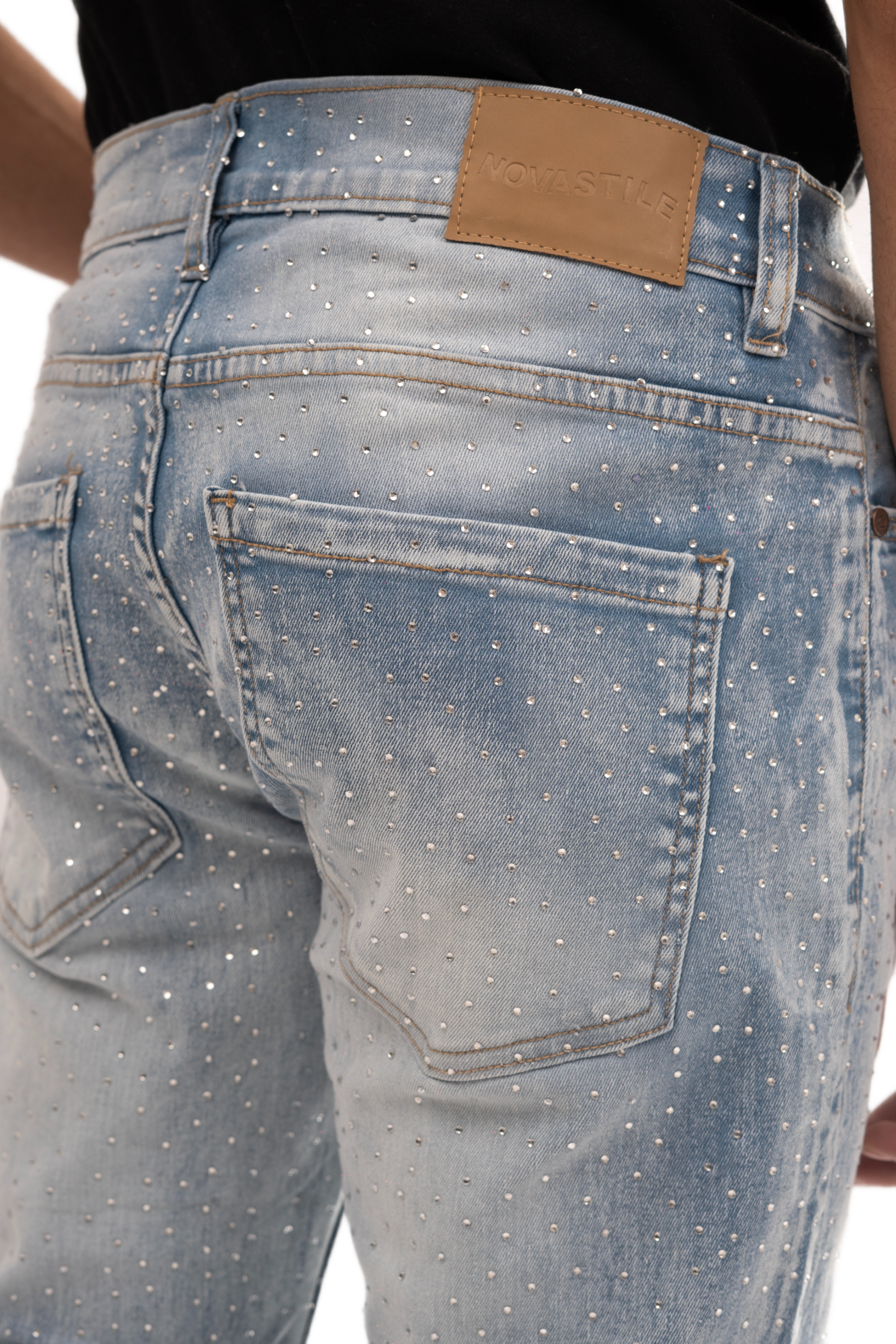 NOVASTILE M4 Rhinestone Jeans - Light Blue