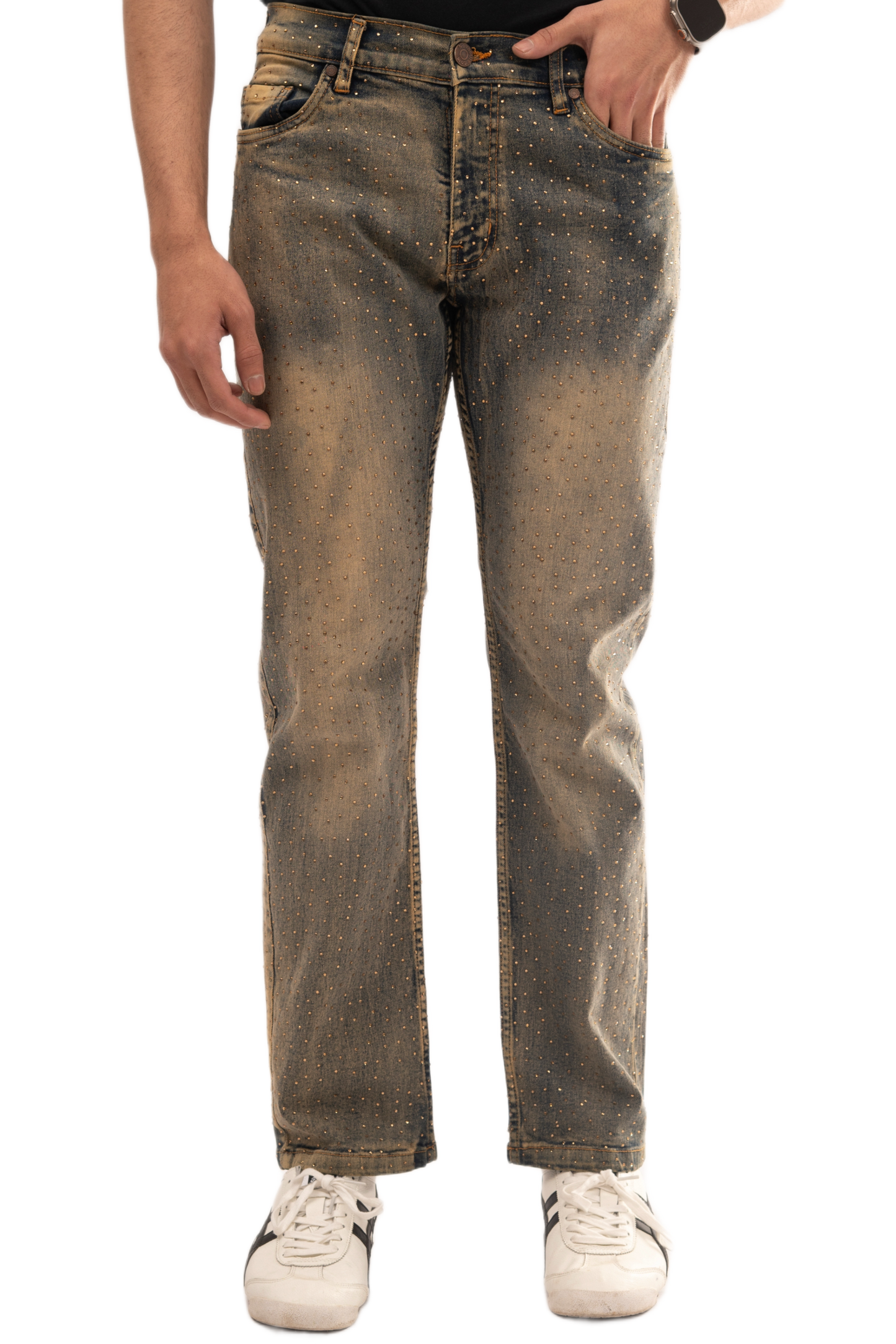 NOVASTILE Mens Rhinestone Jeans Slim Fit Straight leg Denim Pants Vintage Wash Embellished Floral Design Designer Fashion Streetwear Casual Statement Jeans Comfortable Daily Wear M3 Light Tint 36