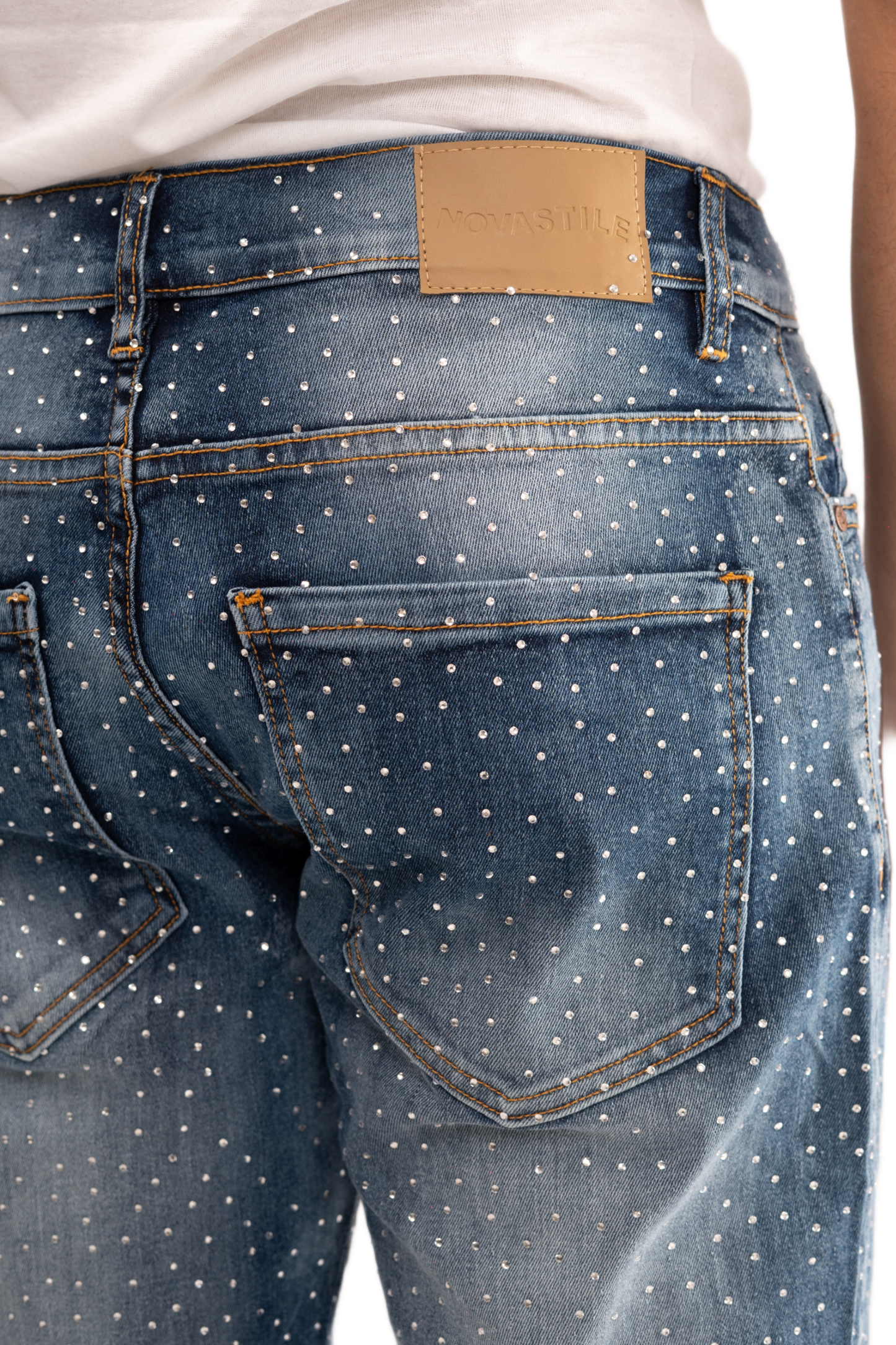 NOVASTILE M4 Rhinestone Jeans - Blue