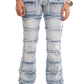 NOVASTILE Slim fit Straight leg Stretch Denim Jeans Cargo Pockets Distressed All Over Frayed Ripped Patchwork Stacked Design Streetwear Light Wash Statement Pants For Men Urban Style M5 Light Blue 32