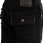 NOVASTILE Slim fit Straight leg Stretch Denim Jeans Cargo Pockets Distressed All Over Frayed Ripped Patchwork Stacked Design Streetwear Statement Pants Men M5 Black 28