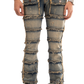 NOVASTILE Slim fit Straight leg Stretch Denim Jeans Cargo Pockets Distressed All Over Frayed Ripped Patchwork Stacked Design Streetwear Light Wash Statement Pants For Men M5 Light Tint 28