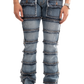 NOVASTILE Slim fit Straight leg Stretch Denim Jeans Cargo Pockets Distressed All Over Frayed Ripped Patchwork Stacked Design Streetwear Light Wash Statement Pants For Men M5 Blue 34