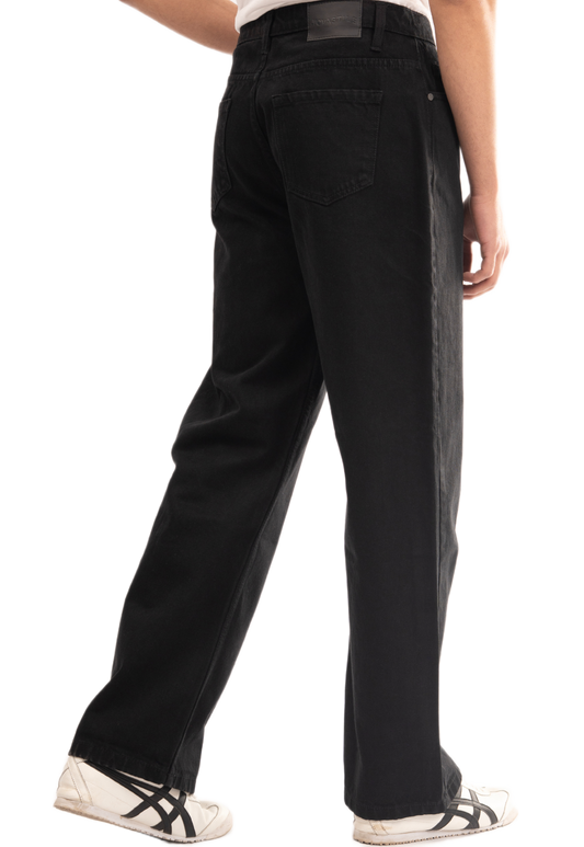 BTEXPERT Denim Jeans Loose Wide Leg Baggy Classic Minimal Clean Design Everyday Casual Comfort Basic Denim Pants M6 Black 38