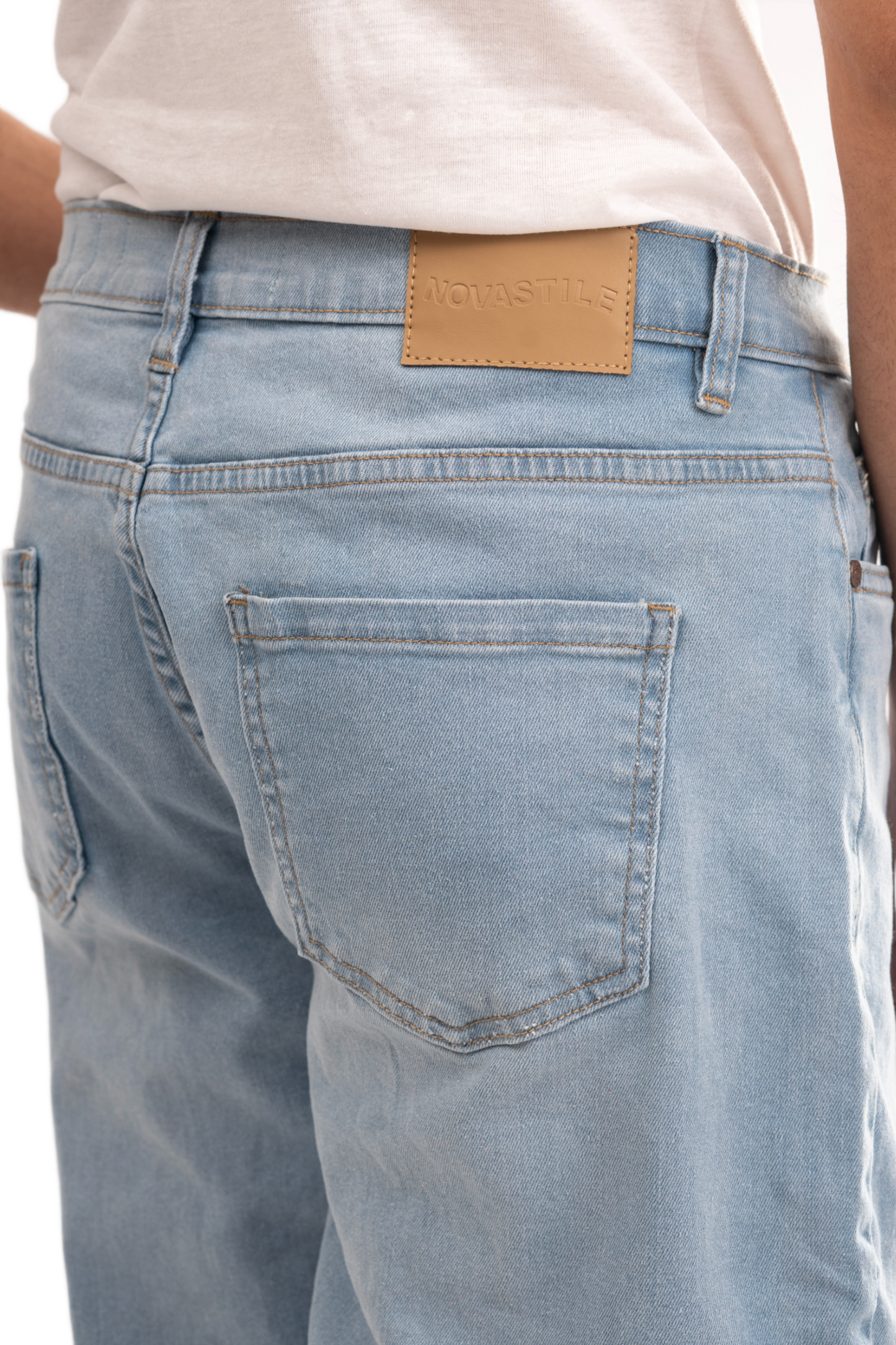 NOVASTILE Distressed Relaxed STRAIGHT Fit Stretch Denim Jeans Classic Clean Minimal Design Everyday Casual Comfort Versatile Basic Denim Pants Light Wash Streetwear M7 Light Blue 28
