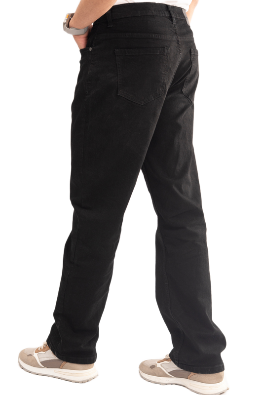BTEXPERT Distressed Relaxed Straight Fit Stretch Denim Jeans Classic Clean Minimal Design Everyday Casual Comfort Versatile Basic Straight Leg Denim Pants Jet Black Streetwear M7 Black 38