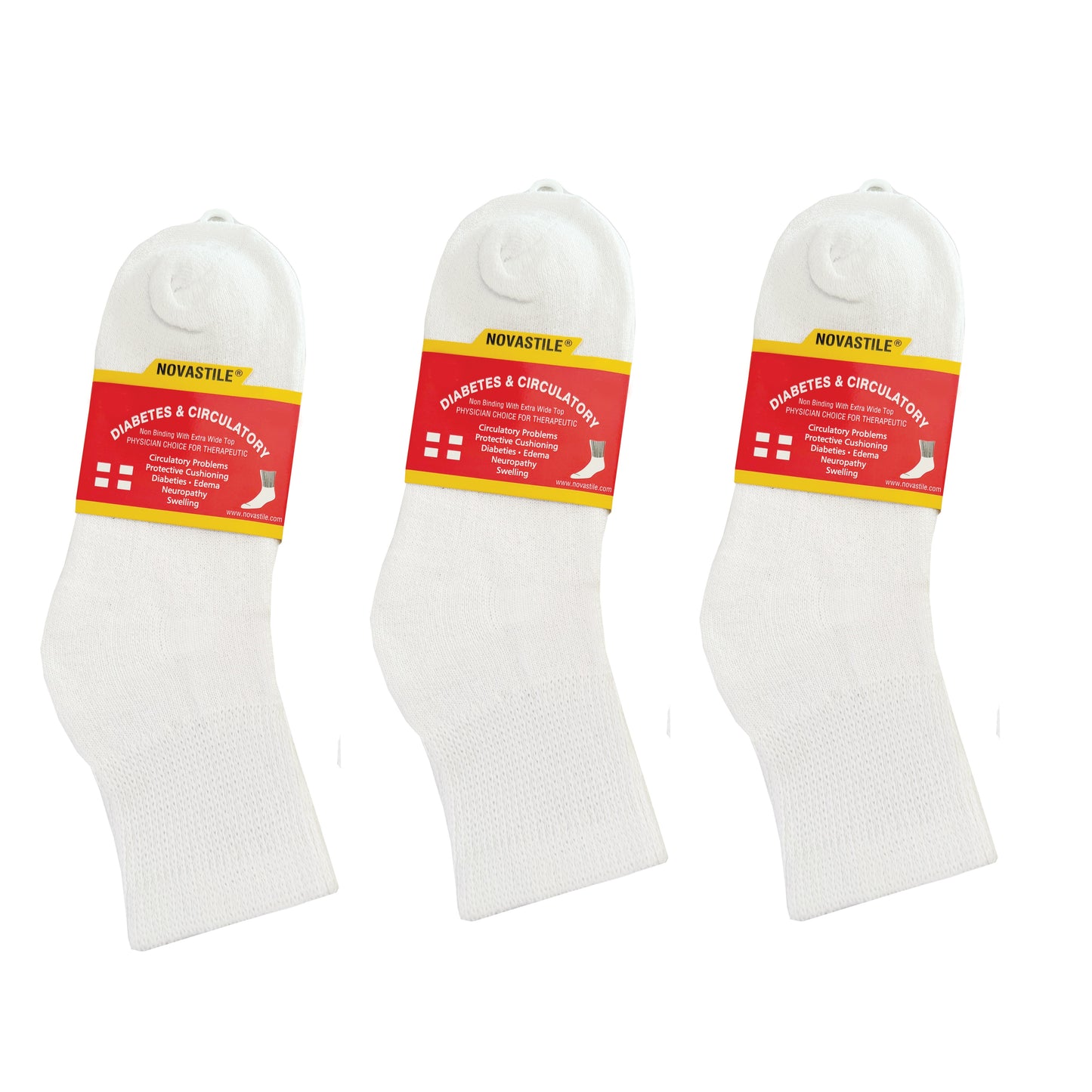 NOVASTILE Ankle Diabetic Socks for Men & Women, Non-Binding Cotton for Neuropathy, Cushioned Moisture-Wicking Loose Fit, 3 Pairs, Size 10-13