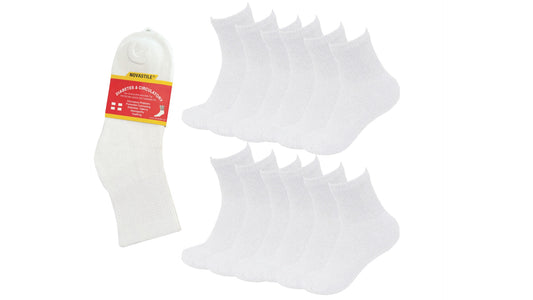 BTEXPERT Ankle Diabetic Socks for Men & Women, Non-Binding Cotton for Neuropathy, Cushioned Moisture-Wicking Loose Fit, 12 Pairs, Size 13-15