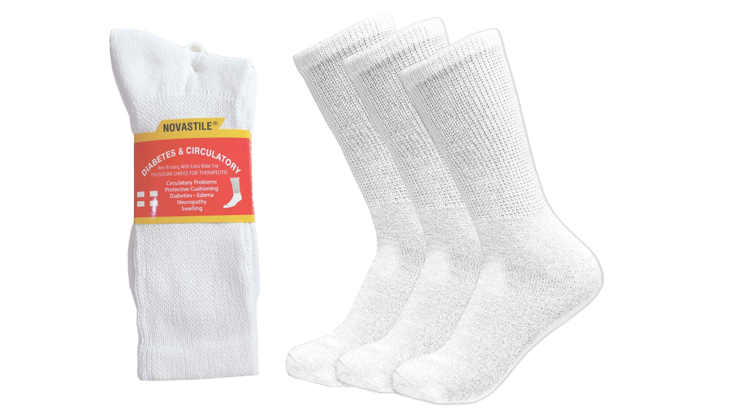 NOVASTILE Crew Diabetic Socks for Men & Women Non-Binding Cotton Cushioned Wicking Neuropathy, Loose Fit 12 Pairs Pack 13-15