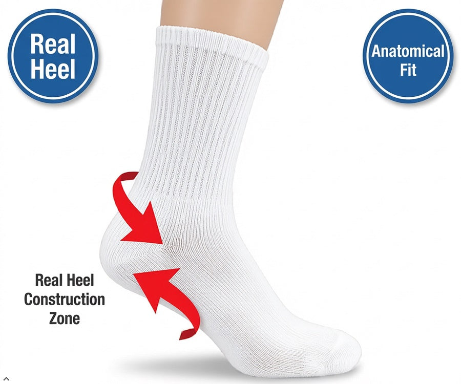 NOVASTILE Crew Diabetic Socks for Men & Women Non-Binding Cotton Cushioned Wicking Neuropathy, Loose Fit 12 Pairs Pack 13-15