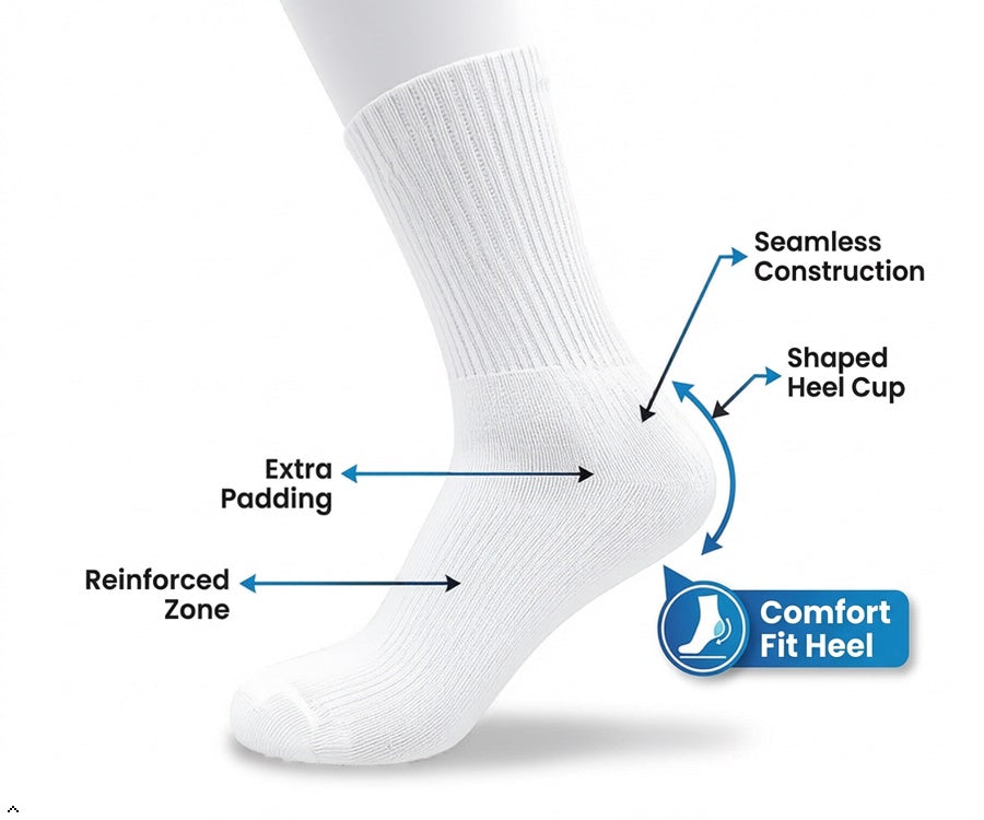 NOVASTILE Crew Diabetic Socks for Men & Women Non-Binding Cotton Cushioned Wicking Neuropathy, Loose Fit 12 Pairs Pack 13-15