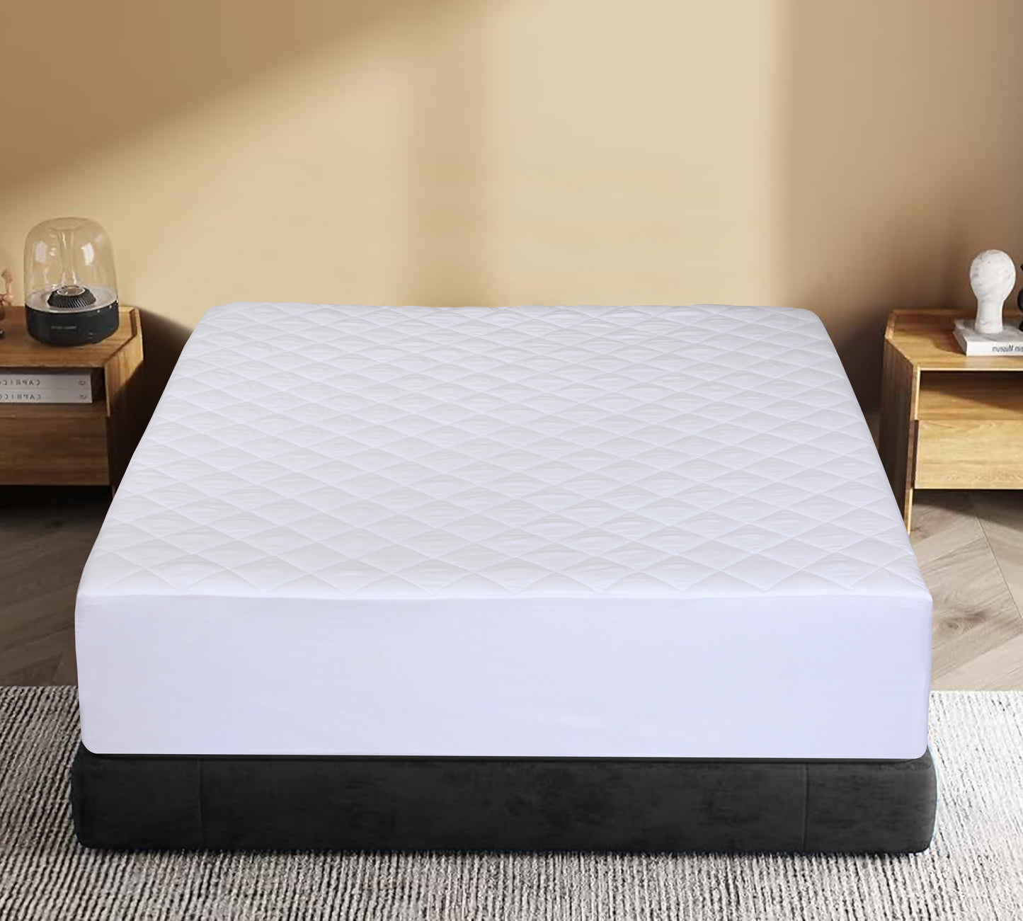 NOVASTILE 100 GSM Quilted Fitted Queen Mattress Pad, Soft & Elastic Fit Mattress Protector 60x80 Inches,Stretches upto 18 Inches Deep and durable White Fiberfill Polyester