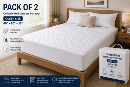 Queen Mattress Pad - 60x80 Inch Quilted Fitted Mattress Topper Protector, 100 GSM, Deep Pocket Fits Up to 18 Inches, Soft & Machine Washable