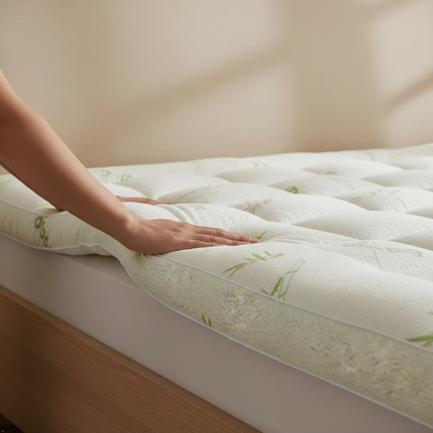Queen Bamboo Pillow Top Mattress Topper 60x80 Inches – 550 GSM Cooling Mattress Pad Cover, Soft Breathable & Deep Pocket Fitted (8–20”) – Plush Comfort for Back Pain Relief