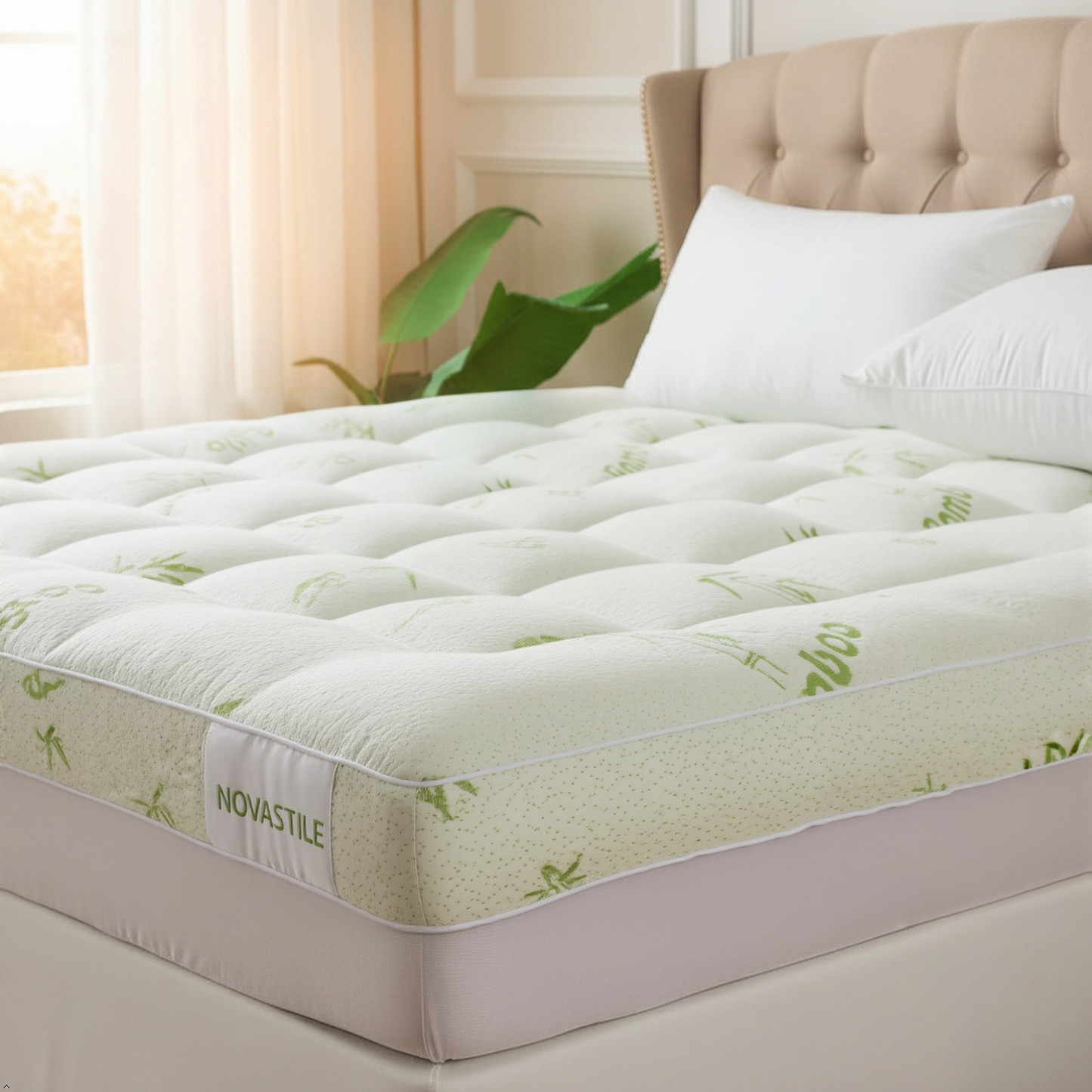 Queen Bamboo Pillow Top Mattress Topper 60x80 Inches – 550 GSM Cooling Mattress Pad Cover, Soft Breathable & Deep Pocket Fitted (8–20”) – Plush Comfort for Back Pain Relief