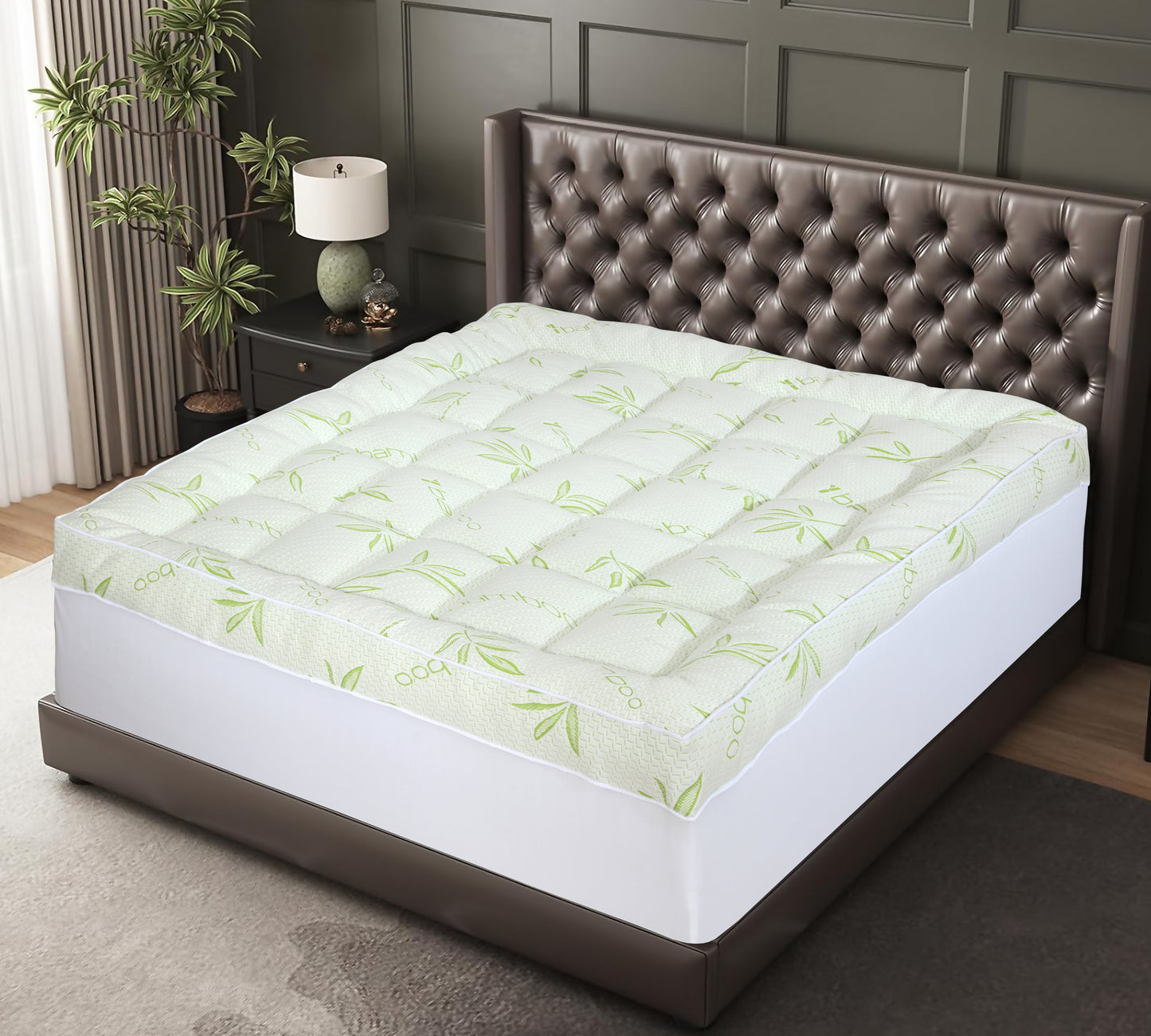 Queen Bamboo Pillow Top Mattress Topper 60x80 Inches – Extra Thick 1000GSM Cooling Mattress Pad Cover, Deep Pocket Fitted (8–20”) – Soft Plush Support for Back Pain Relief