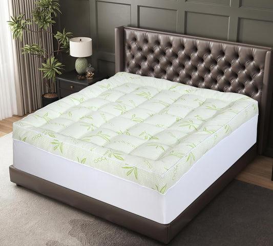 Queen Bamboo Pillow Top Mattress Topper 60x80 Inches – Extra Thick 1000GSM Cooling Mattress Pad Cover, Deep Pocket Fitted (8–20”) – Soft Plush Support for Back Pain Relief